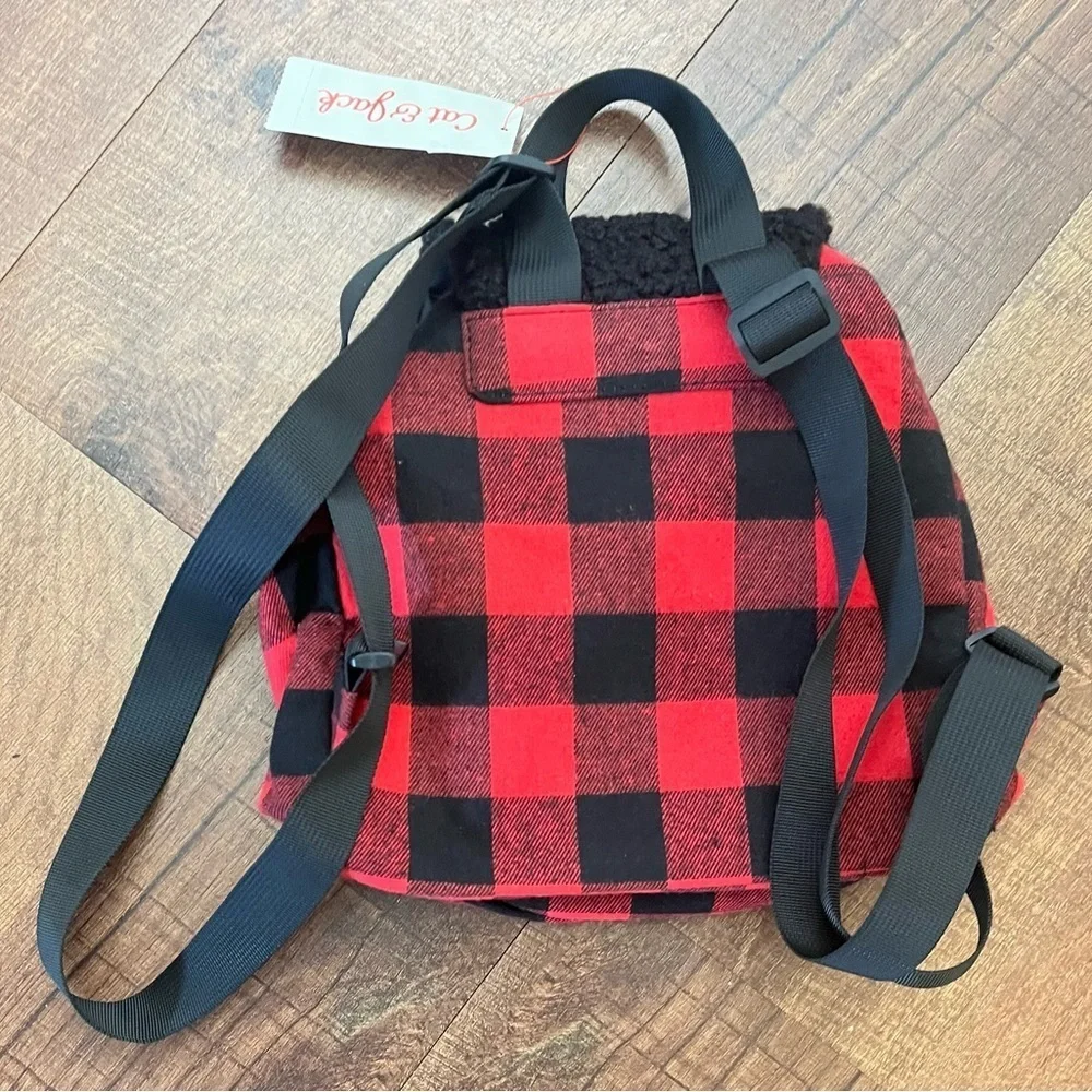 NWT buffalo check kids mini backpack red black cat & jack